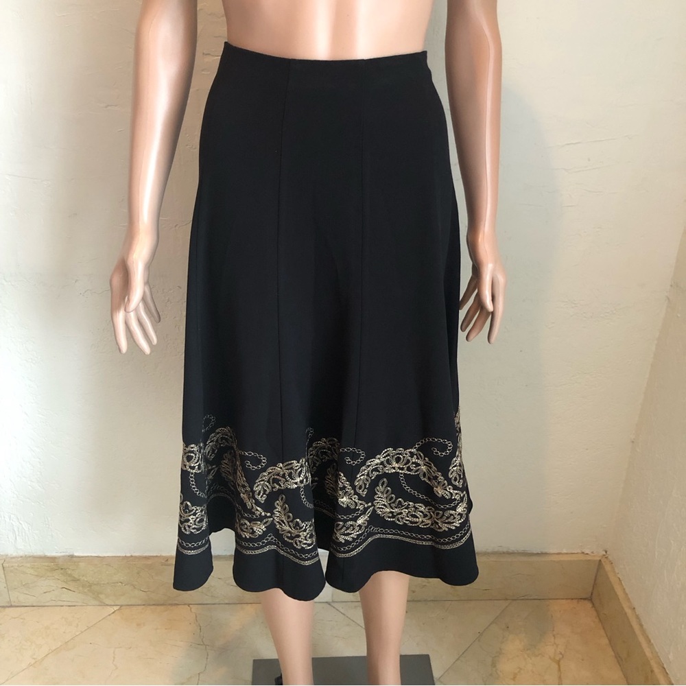 Allison Taylor Women’s Size 6 Black/Brown Side Zip Maxi Flare Skirt Embroidered